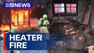 Heater bursts into flames, setting Sydney home on fire | 9 News Australia