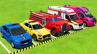 POLICE CARS, AMBULANCE VEHICLES, FIRE DEPARTMENT TRANSPORTING WITH MAN TRUCKS ! Farming Simulator 22