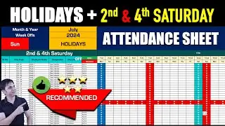 Employee Attendance Sheet with 2nd and 4th Saturday Week Off