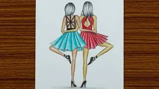 How to Draw Best Friends with Colour Pencils for Beginners - Step by Step