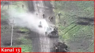 Ambushed Russian soldier tried to escape by getting off the military equipment