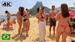 🇧🇷 4K When summer arrived at Leblon Beach | Bikini Beach walk