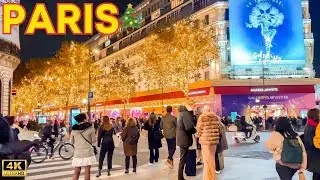 Paris, France 🇫🇷 - 4k PARIS Christmas Walk 2024 ✨Festive Holiday Lights Paris Walk 🎄 With Captions