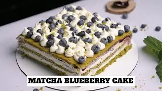 MATCHA & BLUEBERRY CAKE | Eggless; no condensed milk