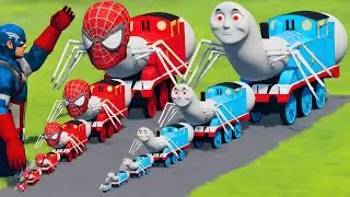 Big & Small Train Spider-Man vs CURSED Thomas the Train vs Captain America | BeamNG.Drive