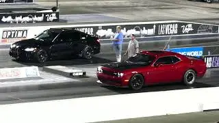 Dodge Challenger SRT Hellcat Vs. BMW M3 Sedan Drag Race - Las Vegas 6-2-2023 - 4K UHD