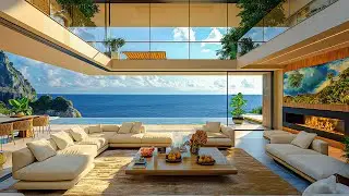 Smooth Jazz In A Coastal Living Room Space - Jazz Music & Ocean Waves Help Create A Positive Mood