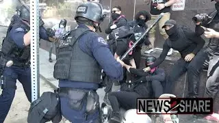 Police vs Antifa opposing right-wing spa protest in LA - Raw Footage