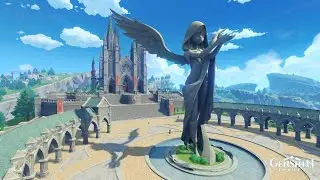Quiet Town Ambience | Sitting on Top of Anemo Archon Statue Watching Over Mondstadt City with Lumine