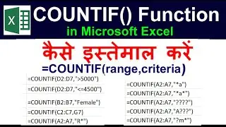 COUNTIF function in Excel  2021 Hindi | COUNTIF function of Excel  2016 Hindi | COUNTIF formula