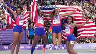 WATCH: ShaCarri Richardson and Team USA womens 4x100m relay take the gold at Paris Olympics