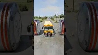 Long City Buses & School Bus vs Bollards Crash - BeamNG.Drive 