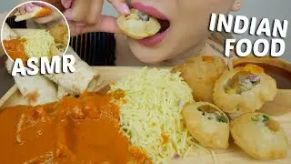 Indian FOOD with Hands *Mango Butter Chicken, Golgappa & Samosa ASMR NO Talking Eating Sounds | N.E