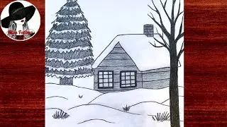 Easy Scenery Drawing Step By Step | How to draw a winter scenery | Pencil drawing