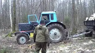 Возим дровишки на МТЗ 80 с прицепом 2ПТС4 Часть 2
