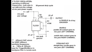 iAmBic & Straight Key CW KEYERs by 2 TLC551 oscillators, both running off the MiC JACKs power supply