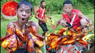 Chicken cooking, recipes at forest - Eating delicious | Primitive technology