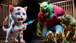 Brave Kitten fights Green Mouse Monster - Rescue Dad! #cat #aianimation #cutecat #aiimages #aicat