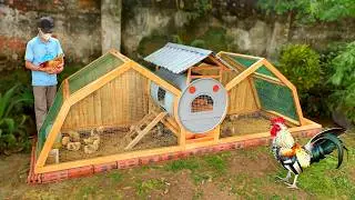 Turn discarded wood and old barrel into cozy chicken coop