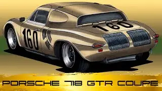 Рідкісний гоночний спорткар Porsche 718 GTR Coupe 24h of Le Mans 1962. Drawing race car Porsche 718