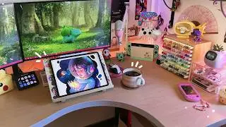 My 2024 Cozy Digital Art Desk Setup | iPad Accessories, Filming Gear & Digital Art Supplies