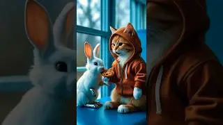 Gatito Protege a este Conejito Bajo a Toda Costa #shorts #kitten #rabbit #cat