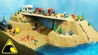 Lego Bridge Collapse - Tsunami Causes Bridge Disaster - Wave Machine Dam Breach Experiment