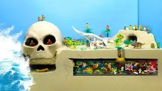 Lego Dam Breach Tsunami - Skull Sand Dam Collapse - Flood Dinosaur Island - Wave Machine & Sinkhole