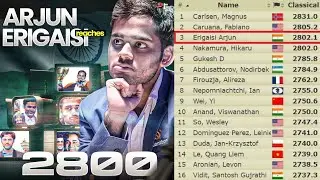 Arjun Erigaisi on hitting 2800 Elo in LIVE ratings