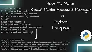 Social Media Account Details Manager using python || Python Projects