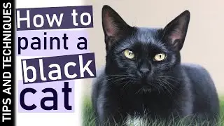 How to paint a black cat in acrylics | Painting black fur