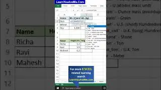 Convert function in Excel | Kg to gram , Meter to Kilometers, Inch to CM  in Excel 