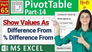 MS-EXCEL-65-Difference From | % Difference From in Pivot Table | Show Value As | PivotTable Tutorial