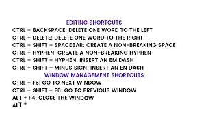 word shortcuts keys