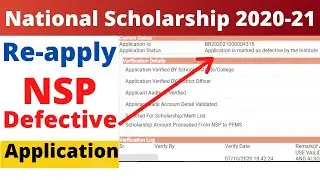 Reapply nsp defective application form 2020-21 | Appliction is marked as defective by the institute
