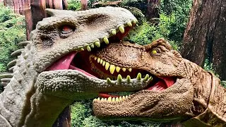 HUGE Jurassic World Dinosaur Brawl! T Rex vs I Rex vs Raptors vs Spinosaurus Dinosaurs Fight