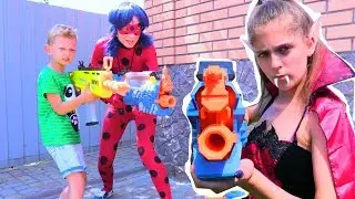 NERF Битва Леди БАГ и ДАНЯ против ВАМПИРА БАБЫ ЯГИ