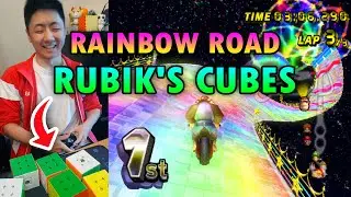 Solving SIX Rubik's Cubes While Getting 1st on Rainbow Road (Mario Kart Wii Challenge)