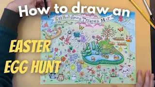 Easter Egg Hunt Drawing Tutorial | Spring Art Lesson for kids, teachers, and parents