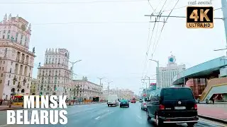 Roads of Minsk in winter, Belarus 4K | A trip along Railway Station, Pushkin Ave... (February 2024)