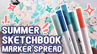 Fill A Sketchbook Spread with me! Summer time!