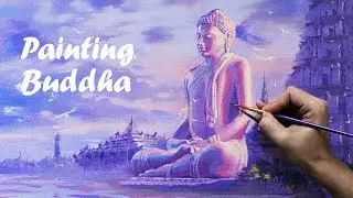 Buddha Painting | How to Paint Buddha in Acrylic Step by Step in Seascape | Buddha on the Shore