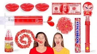 EATING ONLY ONE COLOR FOOD FOR 24 HOURS! Last To STOP Eating Red Food! Mukbang by 123 GO! CHALLENGE