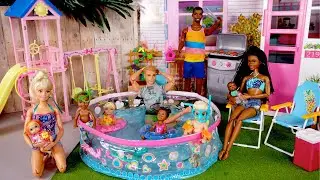 Barbie & Ken Doll Family Getting Ready for Pool Party