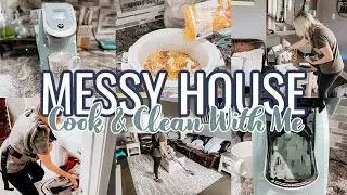 MESSY HOUSE CLEAN WITH ME-COOK AND CLEAN WITH ME-WHOLE HOUSE CLEANING MOTIVATION -HOUSEWIFE ROUTINE