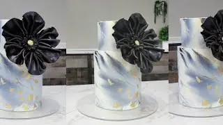 Ethereal Diffused Marbled Chocolate Cake | Fondant Ruffled Petal Flower | Home-Made Edible Gold Leaf