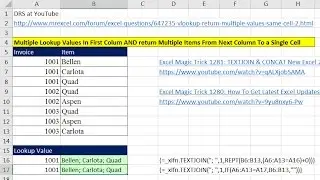 Excel Magic Trick 1282: Lookup And Return Multiple Items to a Single Cell: TEXTJOIN Function