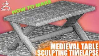 Medieval Table Sculpting Timelapse in ZBrush. How to sculpt table? Wood alphas preview.