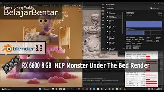 AMD Radeon RX 6600 8 GB Benchmark Blender 3D 3.3, Monster Under The Bed Cycles Render