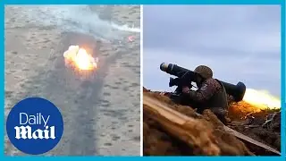 Ukrainian marines destroy four Russian tanks using Javelin missiles